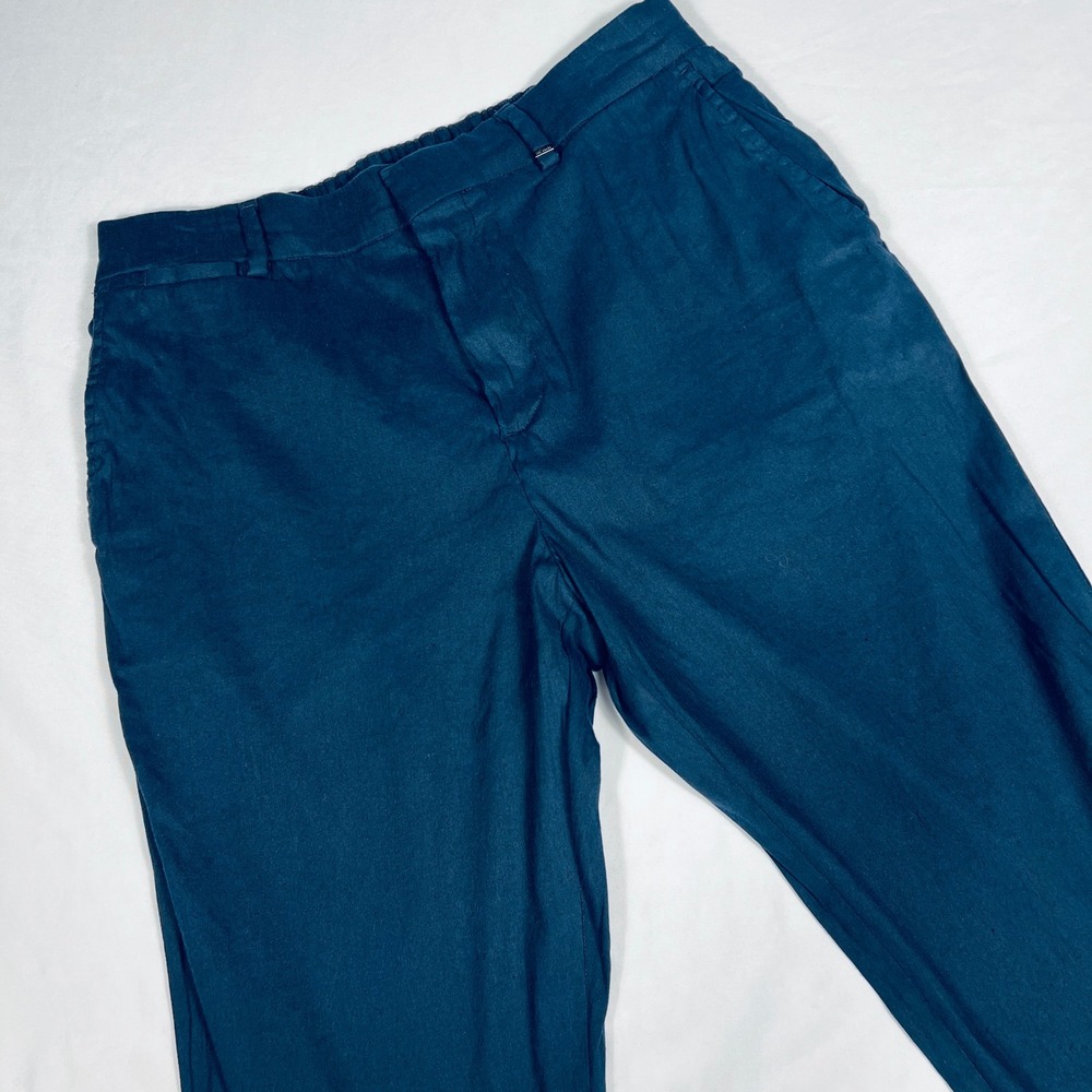 Ted Baker London Mens Slim Fit Linen Blend Trousers Dark‎ Teal Blue 32R 270145